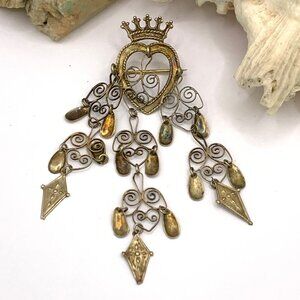 Norwegian Norway Wedding SØLJE' Crown Heart Pin Brooch 830 Silver Gold J851